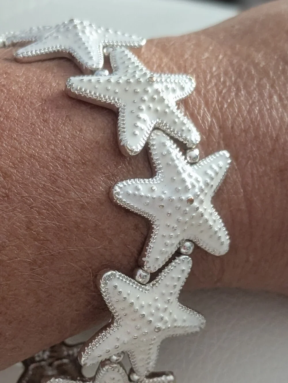 Silver Tone Starfish Stretch Bracelet | Beach Coastal Nautical Statement Jewelry